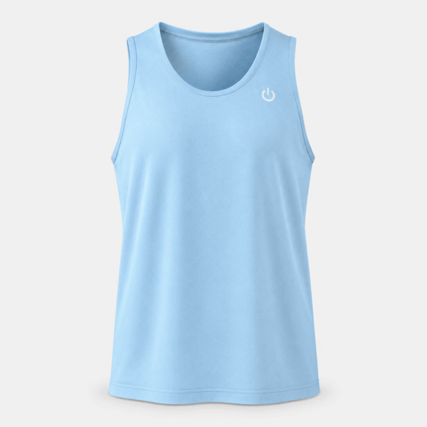 BC125462 men's performance tank top in Light Blue, front view with round neck, bound armholes, and small chest logo
