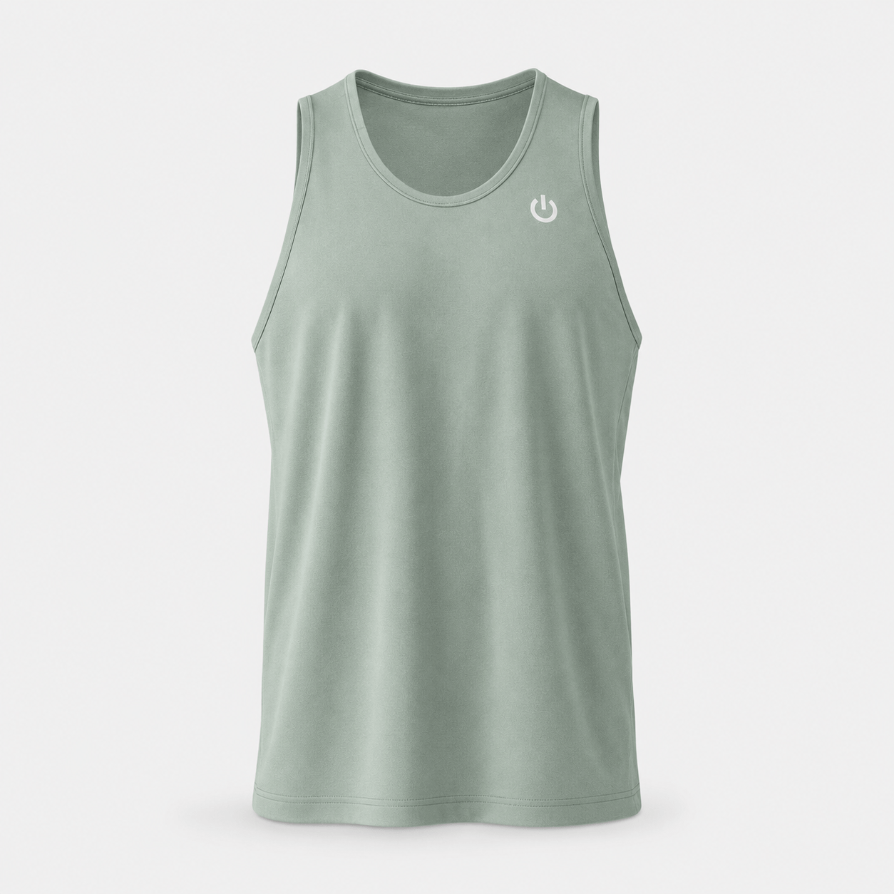 BC125462 men's performance tank top in Sage Green, front view with sleeveless cut, smooth fabric drape, and small chest logo